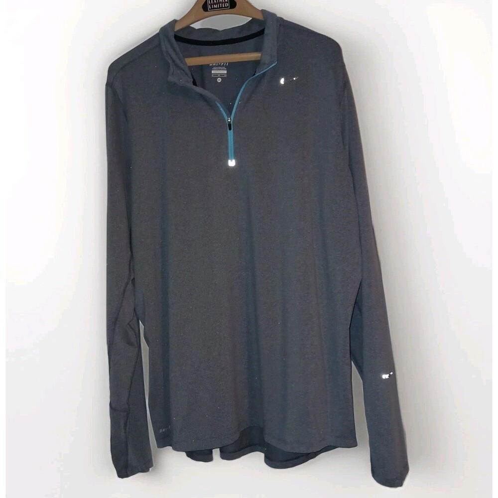 Nike Dri-Fit Gray Quarter Zip Men's XL Shirt Pullover Thumb Holes In Sleeves